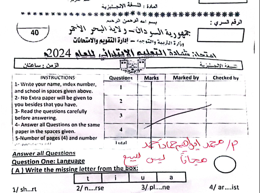 حل امتحان الانجليزي (البحر الاحمر 2024م)
